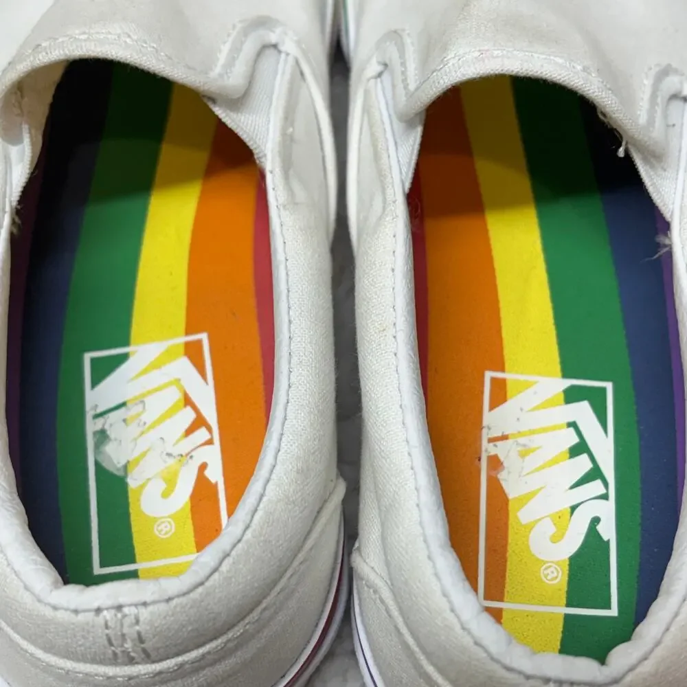 Vans Classic Slip On Shoes 5.5M 7W True White Rainbow Foxing Canvas Casual Skate